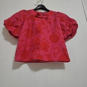 Kate Spade Red Floral Blouse With Puffed Sleeves